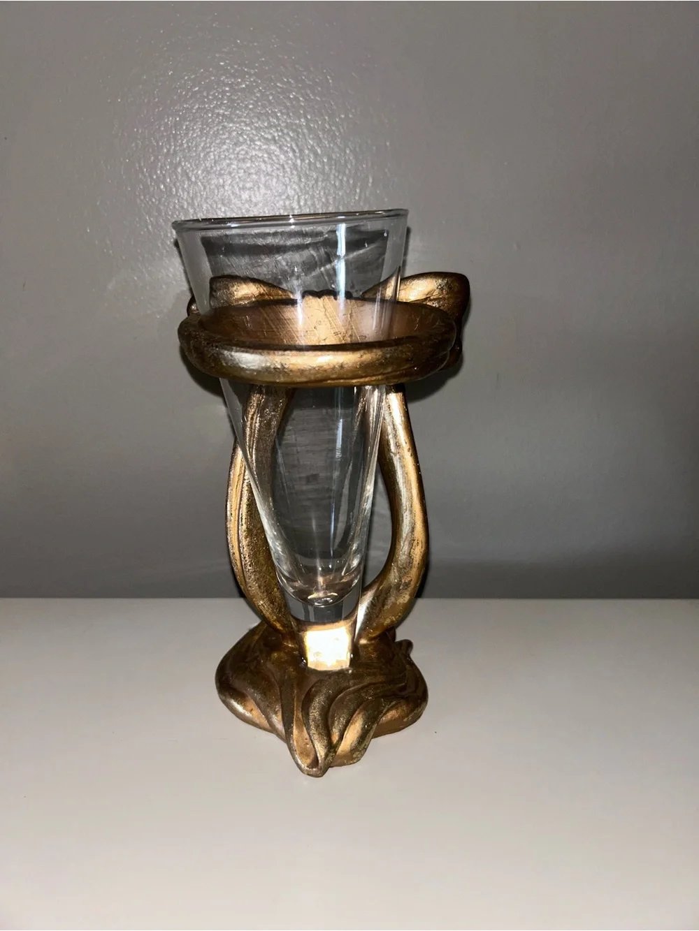 Coveted Vintage Gilt Gold Bow Vase Coquette Classic Resin 1995 YY Decor W/ Bowl